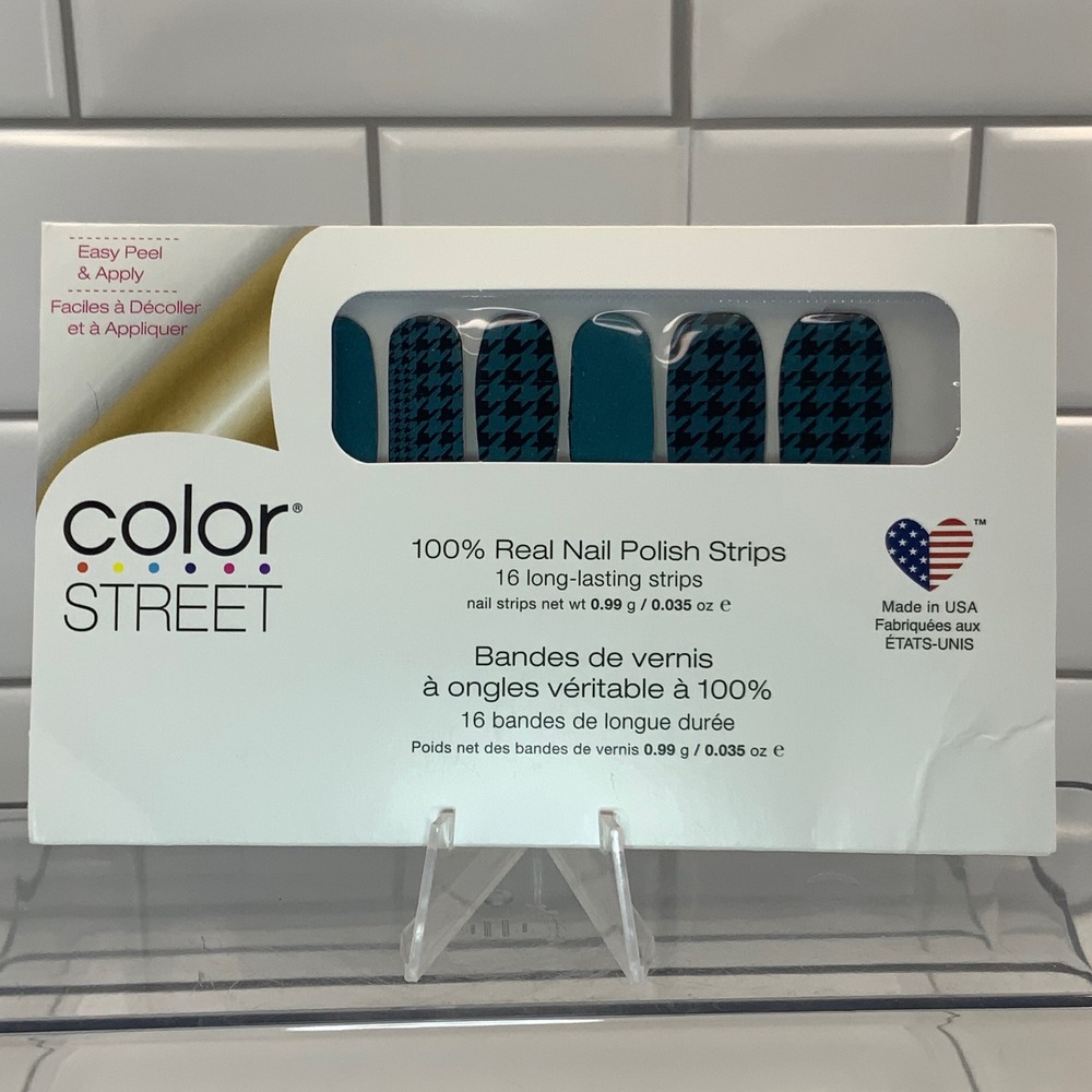 Color Street Suit Yourself FDS574 Nail Polish Strips Teal Houndstooth 16 Count